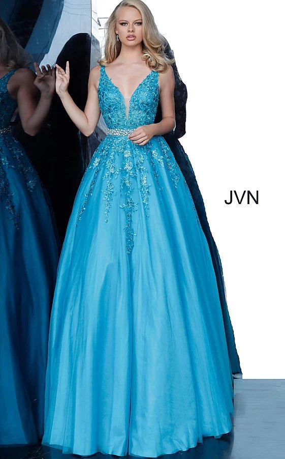 JVN by Jovani Prom Dress JVN00925 Plunging Neckline Embroidered Ballgown 2020