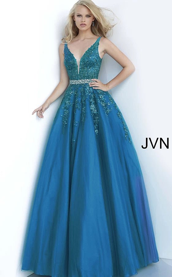 JVN by Jovani Prom Dress JVN00925 Plunging Neckline Embroidered Ballgown 2020