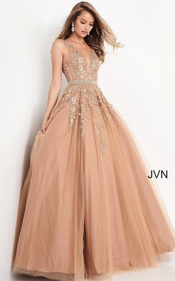 JVN by Jovani Prom Dress JVN00925 Plunging Neckline Embroidered Ballgown 2020