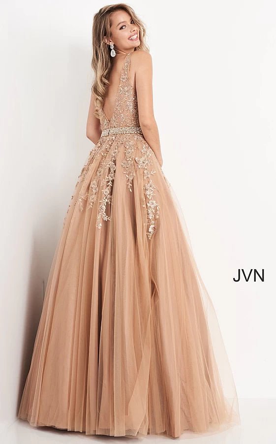 JVN by Jovani Prom Dress JVN00925 Plunging Neckline Embroidered Ballgown 2020