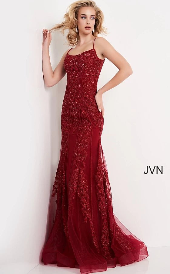 JVN by Jovani Prom Dress JVN02012 Sheath Embroidered Long Prom Gown