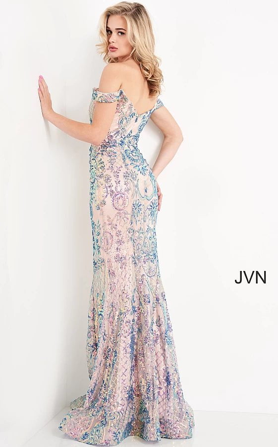 JVN by Jovani Prom Dress JVN04515 Black Multi Off the Shoulder Embellished Prom Dress