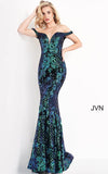 JVN by Jovani Prom Dress JVN04515 Black Multi Off the Shoulder Embellished Prom Dress