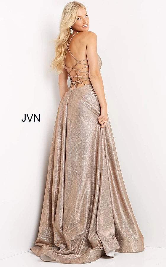 JVN by Jovani Prom Dress JVN04713 Cafe Metallic A Line Long Prom Dress