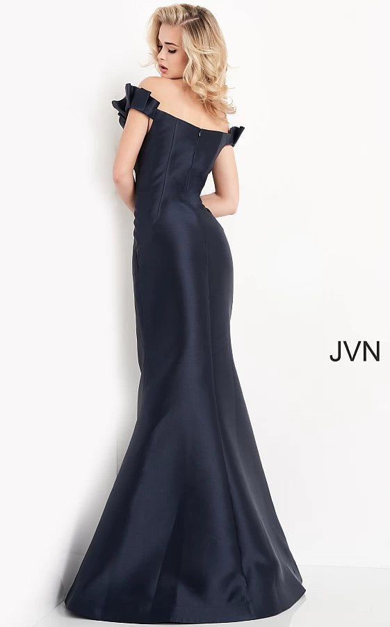 JVN by Jovani Prom Dress JVN04717 Navy Off the Shoulder Mermaid Prom Dress
