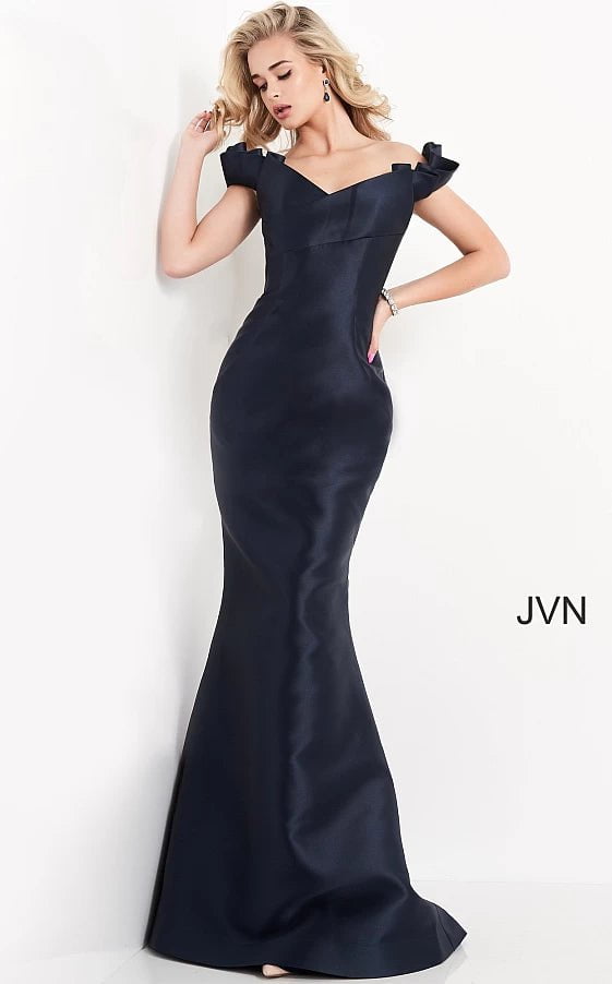 JVN by Jovani Prom Dress JVN04717 Navy Off the Shoulder Mermaid Prom Dress