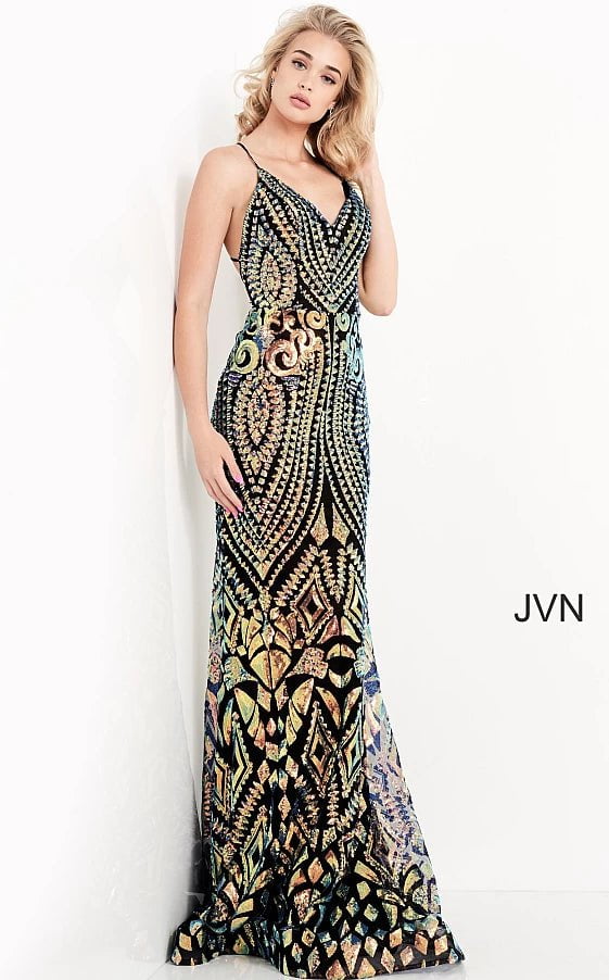 JVN by Jovani Prom Dress JVN05758 Sequin Embellished V Neck Prom Dress