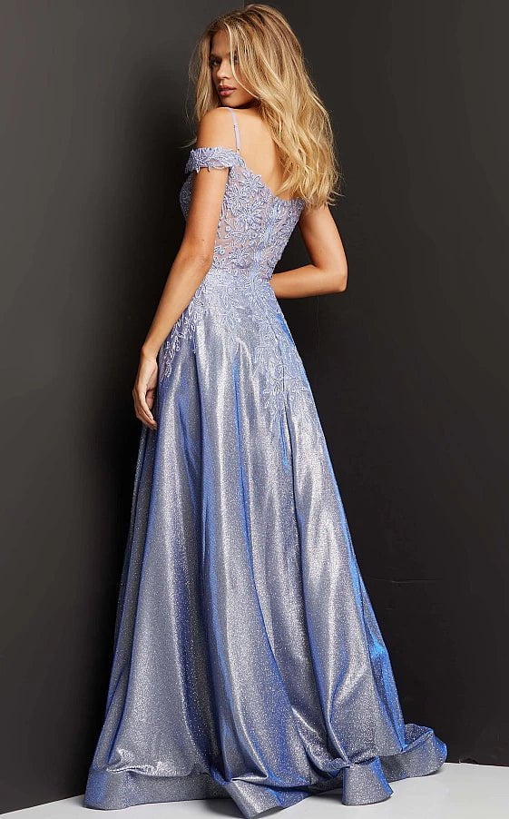 JVN by Jovani Prom Dress JVN06503 Perriwinkle Off the Shoulder A Line Prom Gown