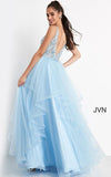 JVN by Jovani Prom Dress JVN06743 Sky Blue Embroidered Plunging Neck Prom Ballgown