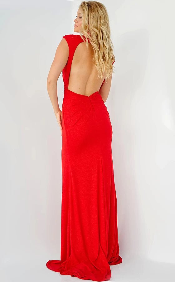 JVN by Jovani Prom Dress JVN06859 Red High Neck Glitter Jersey Prom Dress