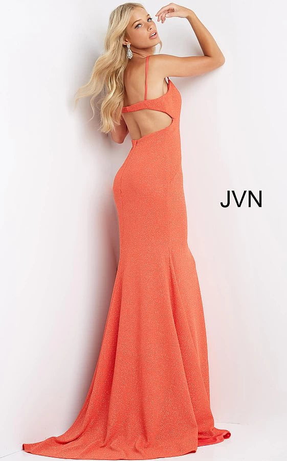 JVN by Jovani Prom Dress JVN07344 Orange Glitter Front Cut Out Prom Dress