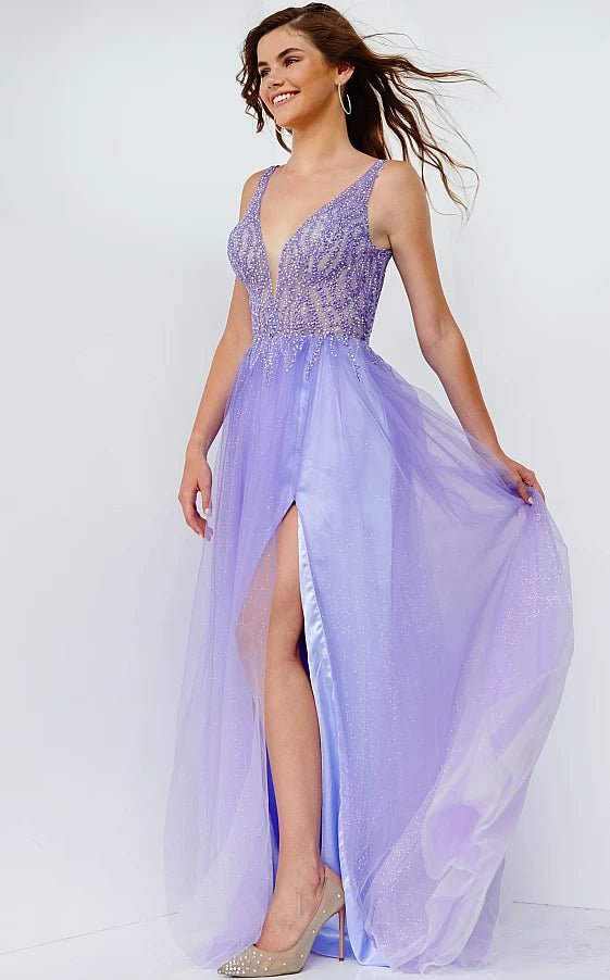 JVN by Jovani Prom Dress JVN07387 Purple Embellished Bodice Tulle Prom Dress