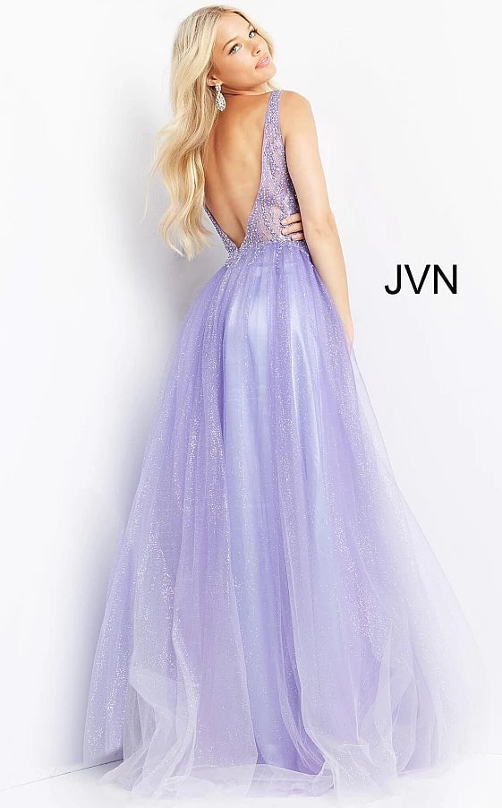 JVN by Jovani Prom Dress JVN07387 Purple Embellished Bodice Tulle Prom Dress