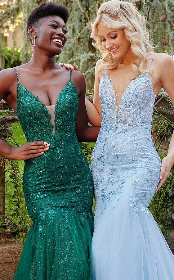 JVN by Jovani Prom Dress JVN07398 Navy Plunging Neckline Mermaid Prom Dress