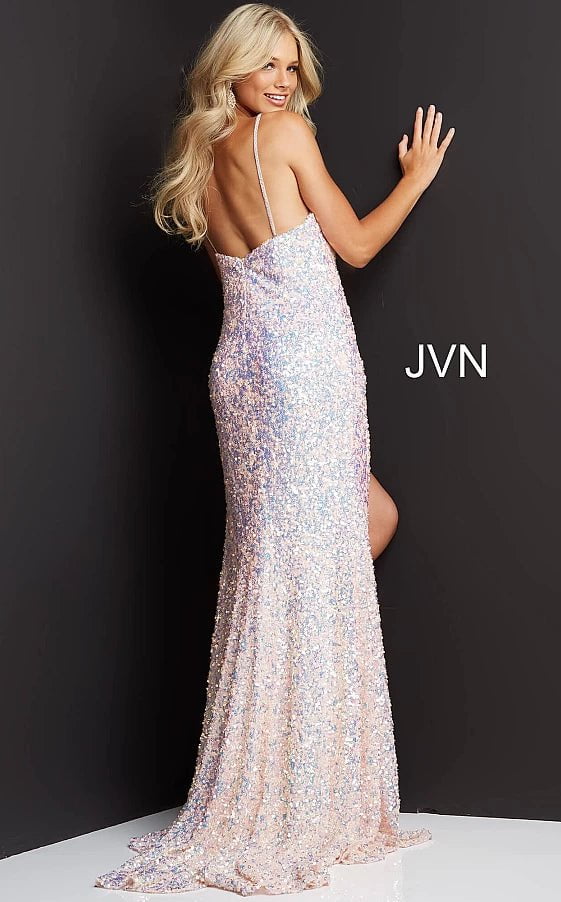 Hot Pink Sequin High Slit Gown JVN37452 - JVN