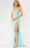 JVN by Jovani Prom Dress JVN07590 Pink Sequin High Slit V Neck Prom Dress