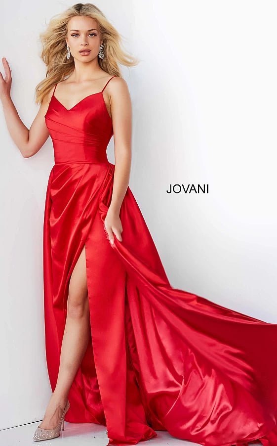 JVN by Jovani Prom Dress JVN07800 Emerald Pleated Bodice Satin Prom Gown