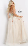 JVN by Jovani Prom Dress JVN08082 Nude Floral Appliques A Line Prom Gown