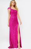JVN by Jovani Prom Dress JVN08175 Fuchsia One Shoulder Lace Sheath Prom Dress