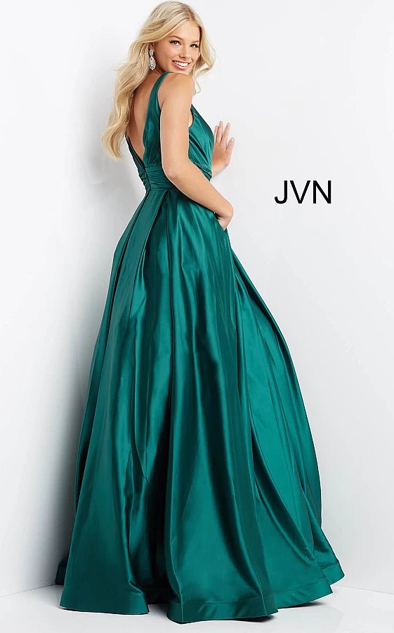 JVN by Jovani Prom Dress JVN08419 Emerald Pleated Bust Sleeveless Prom Ballgown