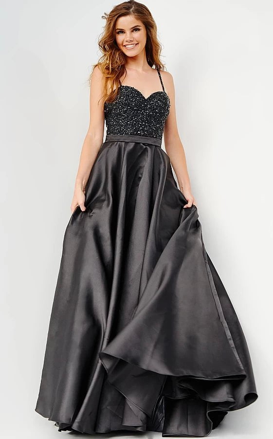 JVN by Jovani Prom Dress JVN08475 Black A Line Embellished Bodice Prom Gown