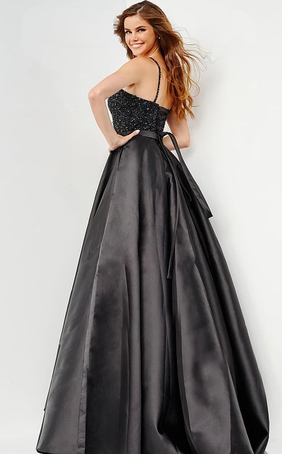 JVN by Jovani Prom Dress JVN08475 Black A Line Embellished Bodice Prom Gown