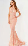 JVN by Jovani Prom Dress JVN08489 Coral Sequin V Neck Prom Dress