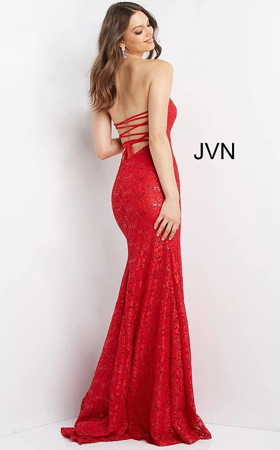 JVN by Jovani Prom Dress JVN08511 Peacock Lace Strapless Prom Dress