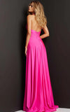 JVN by Jovani Prom Dress JVN08640 Hot Pink Halter Neckline High Slit Prom Dress