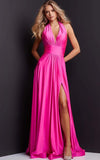 JVN by Jovani JVN08640 - Plunging Halter Prom Dress with Slit