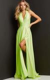 JVN by Jovani Prom Dress JVN08640 Hot Pink Halter Neckline High Slit Prom Dress