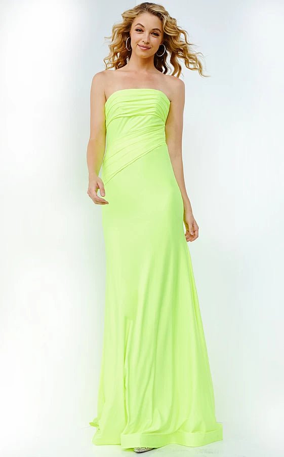 JVN by Jovani Prom Dress JVN09027 Lime Fitted Strapless Simple Prom Dress