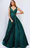 JVN by Jovani Prom Dress JVN09555 Emerald Plunging Neck Lace Prom Ballgown