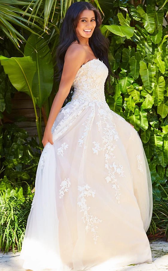 JVN by Jovani Prom Dress JVN1831 Off White Nude Strapless Prom Ballgown
