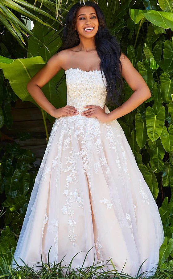 JVN by Jovani Prom Dress JVN1831 Off White Nude Strapless Prom Ballgown