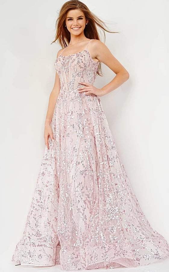 JVN by Jovani Prom Dress JVN22356 Blush Embellished A Line Prom Gown