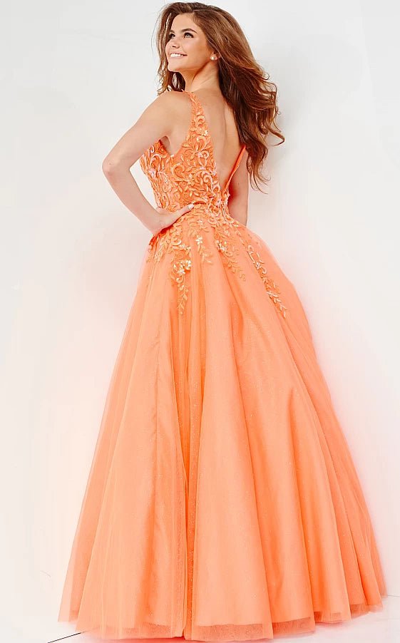 JVN by Jovani Prom Dress JVN22831 Orange Embellished A Line Prom Ballgown