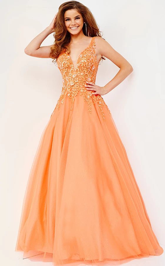 JVN by Jovani Prom Dress JVN22831 Orange Embellished A Line Prom Ballgown