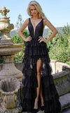 JVN by Jovani Prom Dress JVN22904 Black Ruffle Skirt Maxi Prom Gown
