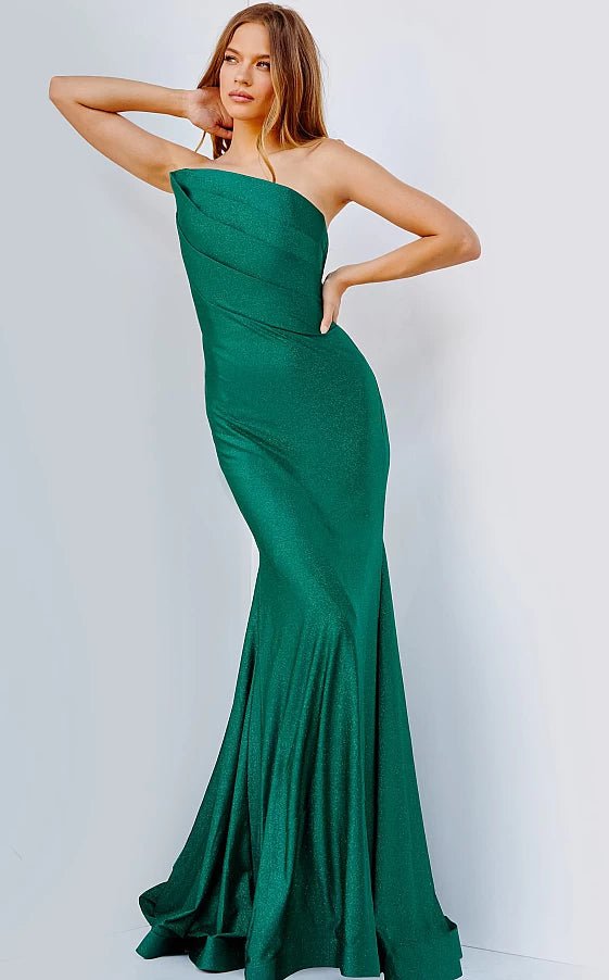 JVN by Jovani Prom Dress JVN230973 Emerald Fitted one Shoulder Prom Dress