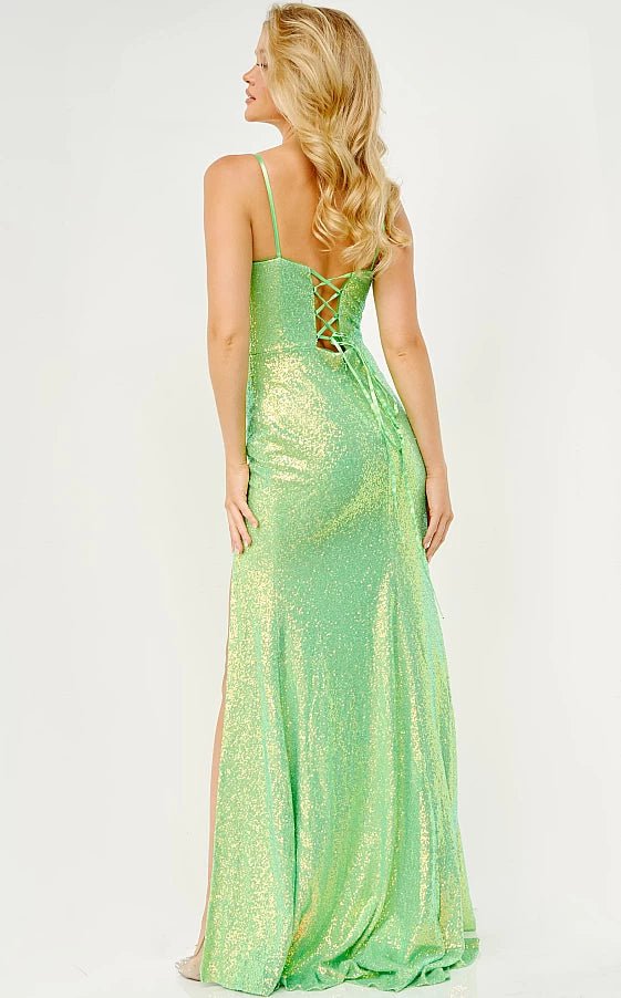 JVN by Jovani Prom Dress JVN23346 Neon Green Sequin Spaghetti Strap Prom Dress