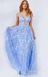 JVN by Jovani Prom Dress JVN23356 Perriwinkle Low V Neck Spaghetti Strap Prom Gown