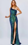 JVN by Jovani Prom Dress JVN23569 Emerald One Shoulder Sequin Prom Gown