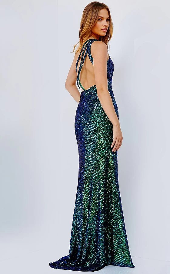 JVN by Jovani Prom Dress JVN23569 Emerald One Shoulder Sequin Prom Gown