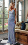 JVN by Jovani Prom Dress JVN23606 Blue Sequin Floral Appliques Bodice Prom Dress
