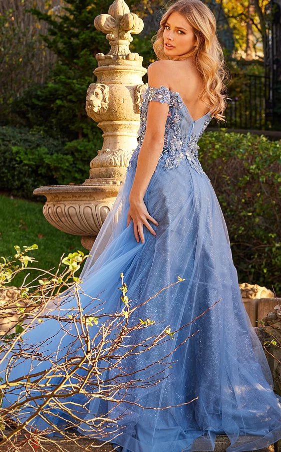 JVN by Jovani Prom Dress JVN23698 Sky Blue Floral Bodice Prom Ballgown