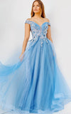 JVN by Jovani Prom Dress JVN23698 Sky Blue Floral Bodice Prom Ballgown
