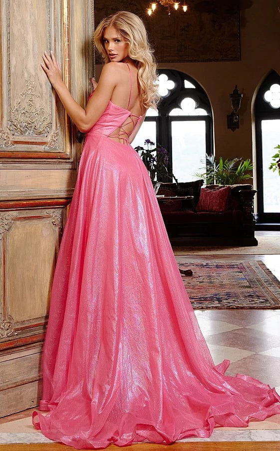JVN by Jovani Prom Dress JVN24061 Hot Pink Ruched Bodice A Line Prom Gown
