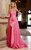 JVN by Jovani Prom Dress JVN24061 Hot Pink Ruched Bodice A Line Prom Gown