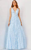 JVN by Jovani Prom Dress JVN24182 Light Blue Plunging Neck A Line Prom Gown